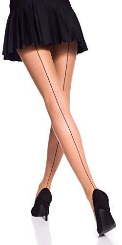 Romartex 20 DEN Feinstrumpfhose Strumpfhose mit schwarzer Naht, 3 Farben, S, beige von Romartex