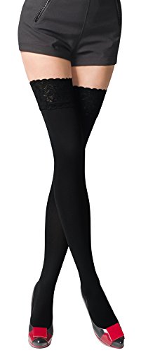 Romartex Undurchsichtige 80 Denier Mikrofaser Halterstrümpfe, L, schwarz von Romartex