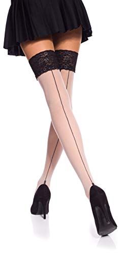 Romartex Halterlose 20 DEN Strümpfe mit Naht, S, ecru/schwarz von Romartex