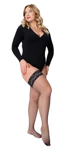 Romartex Plus Size Netzstrümpfe für Damen, Halterlose Große Größen Strumpfe mit Spitze Feinmaschiges Netz, XL XXL 3XL Hold Ups Stockings, 5XL/6XL, schwarz von Romartex