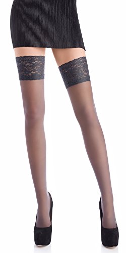 Romartex Sheer 20 DEN Elasthan Halterlose Strümpfe mit Spitze 17 Farben Größen S-XXL, graphit, L von Romartex