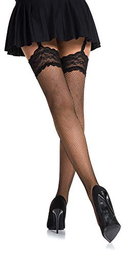 Romartex feinmaschige Netz- Strapsstrümpfe mit Spitze, XL, schwarz von Romartex