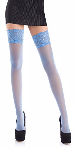 Romartex halterlose 20 DEN Strümpfe mit Elasthan, L, blau von Romartex