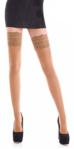 Romartex halterlose 20 DEN Strümpfe mit Elasthan, L, dunkelbeige von Romartex