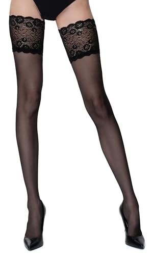 Romartex halterlose 20 DEN Strümpfe mit breiter Spitze, 2 (S), schwarz von Romartex