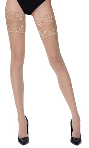 Romartex halterlose 20 DEN Strümpfe mit breiter Spitze, 3 (M), hellbeige von Romartex