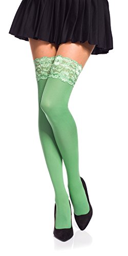 Romartex halterlose Mikrofaser 40 DEN Strümpfe mit Spitze, L, hellgrün von Romartex