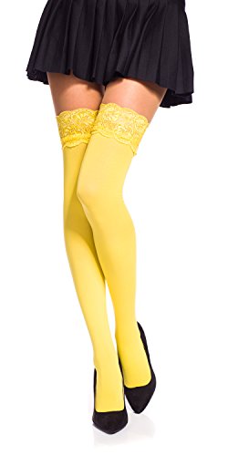 Romartex halterlose Mikrofaser 40 DEN Strümpfe mit Spitze, M, gelb von Romartex