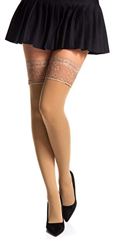 Romartex halterlose Mikrofaser 40 DEN Strümpfe mit Spitze, M, latte caffe von Romartex
