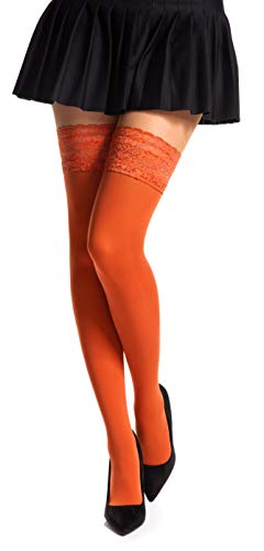 Romartex halterlose Mikrofaser 40 DEN Strümpfe mit Spitze, M, rostrot von Romartex