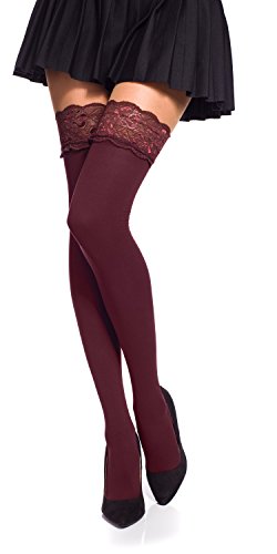 Romartex halterlose Mikrofaser 40 DEN Strümpfe mit Spitze, XL, burgunder von Romartex