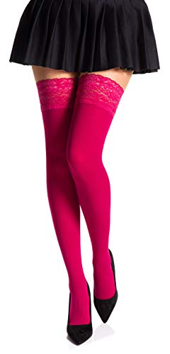 Romartex halterlose Mikrofaser 40 DEN Strümpfe mit Spitze, XL, dunkelrot von Romartex