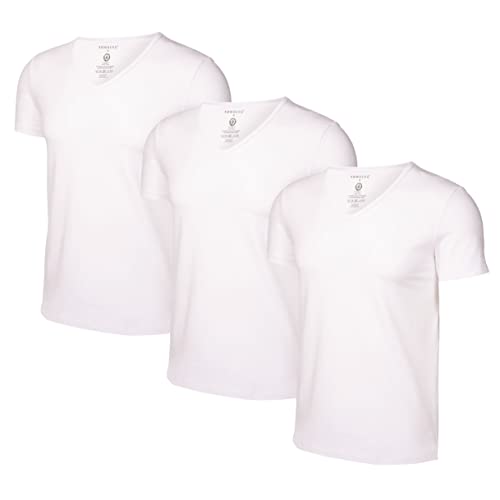 Romberg Herren Unterziehshirt 3er Pack aus Bio-Baumwolle, Slim fit - eng anliegend, ohne kratzenden Zettel, nachhaltig (weiß V-Ausschnitt, L) von Romberg