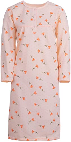 Lucky Damen Thermo Nachthemd Langarm Schlafshirt mit Blumendruck Herbst und Winter, Größe:L, Farbe:Apricot von Romesa