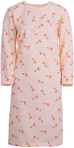 Lucky Damen Thermo Nachthemd Langarm Schlafshirt mit Blumendruck Herbst und Winter, Größe:XL, Farbe:Apricot von Romesa
