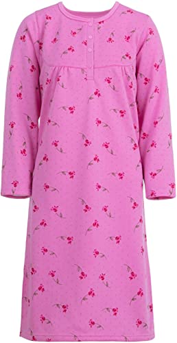 Lucky Damen Thermo Nachthemd Langarm Schlafshirt mit Blumendruck Herbst und Winter, Größe:XXL, Farbe:Rosa von Romesa