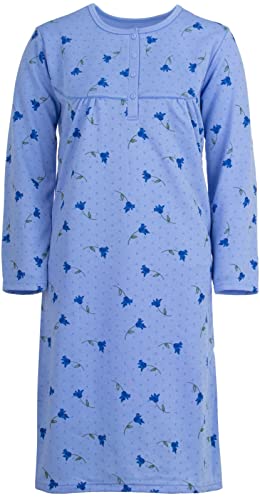 Lucky Damen Thermo Nachthemd Langarm Schlafshirt mit Blumendruck Herbst und Winter, Größe:XL, Farbe:Blau von Romesa