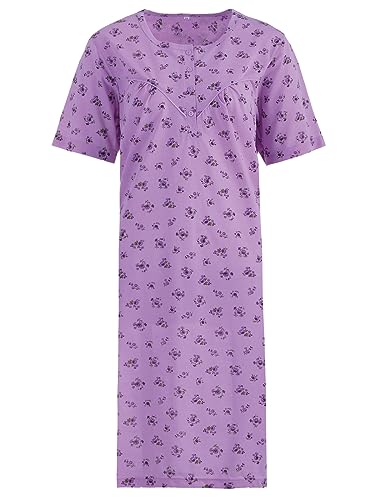 Romesa Damen Nachthemd kurzärmelig Schlafshirt Sommer Größe M L XL XXL, Größe:L, Farbe:Flieder von Romesa