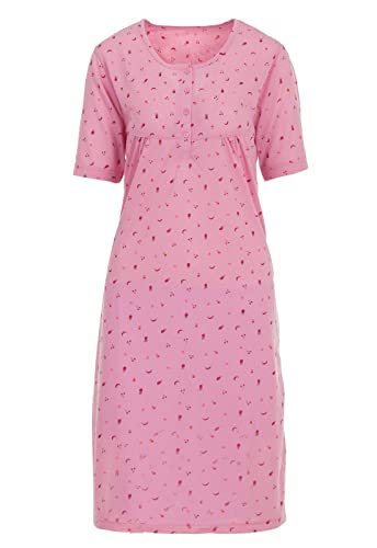 Romesa Damen Nachthemd Kurzarm floraler Druck Blumen, Größe:XL, Farbe:Rosa von Romesa