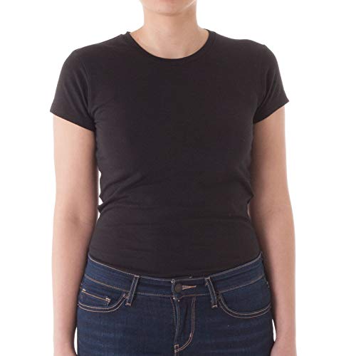 Romesa T-Shirt Damen Basic Rundhals Kurzarm, Größe:L, Farbe:Schwarz von Romesa