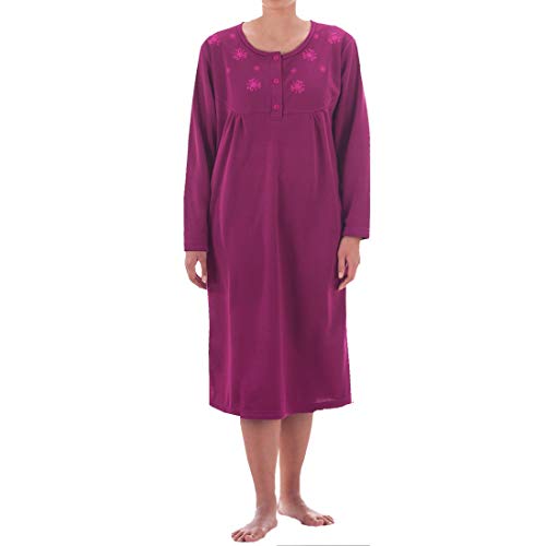 Romesa Thermo Damen Nachthemd Langarm angeraut Herbst Winter Größe M-XXL, Größe:XL, Farbe:Magenta von Romesa