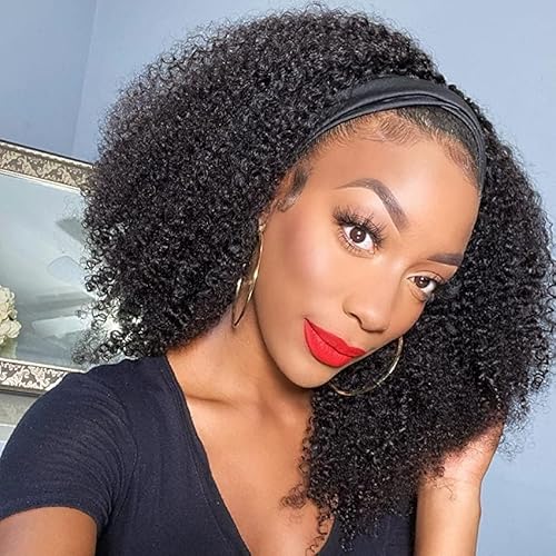 Headband Wig Human Hair Wigs For Women 22 Inch Afro Kinky Curly Wig Human Hair Glueless None Lace Front Wig 180% Density Brazilian Curly Wave Natural Colour von Romface