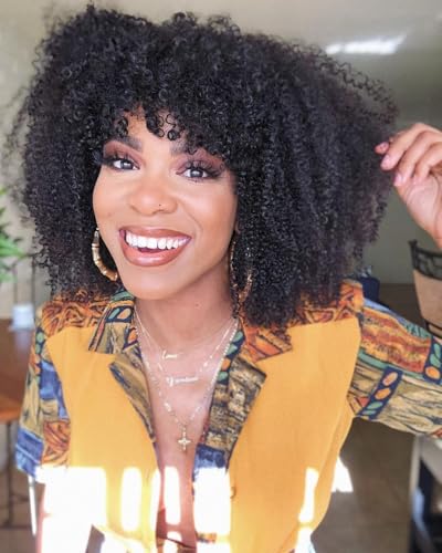 Human Hair Wig Kinky Curly Wig Human Hair Real Hair Wig with Fringe Short Curly Wigs Real Hair Brazilian Virgin Human Hair No Lace Front Wigs for Women Glueless Wig Afro Kinky Curly 12 Inch von Romface