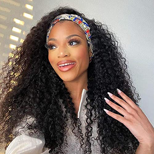 Human Hair Wigs Headband Wigs for Black Women 24 Inch Kinky Curly Human Hair Wigs 180% Density Glueless Curly Wave Half Wigs Natural Colour 61 cm lange Stirnband-Perücke, Echthaar, 180% Dichte, von Romface