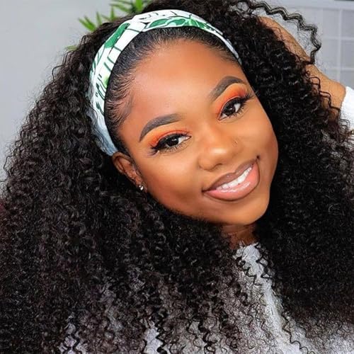 Human Hair Wigs Headband Wigs for Black Women 26 Inch Kinky Curly Human Hair Wigs 180% Density Glueless Curly Wave Half Wigs Natural Colour 66 cm lange Stirnband-Perücke, Echthaar, 180% Dichte von Romface