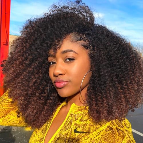 Real Hair Wig Ombre Brown V Part Wig Human Hair Wig 180% Density Kinky Curly Human Hair Wigs Afro Curly Wigs U Part Human Hair 1B/30 Blonde Colour Wigs for Women Brazilian Wigs 14 Inches von Romface