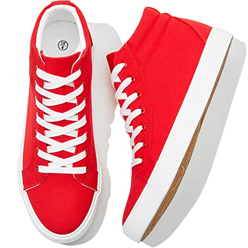 Herren weiße Canvas High Top Sneakers - Klassische Schnürschuhe Walkingschuhe Leichte Weiche Freizeit-Tennisschuhe, Rot/Ausflug, einfarbig (Getaway Solids), 46 EU von Rominz