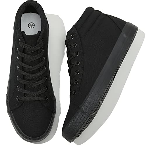 Herren weiße Canvas High Top Sneakers - Klassische Schnürschuhe Walkingschuhe Leichte Weiche Freizeit-Tennisschuhe, Schwarz, 47 EU von Rominz