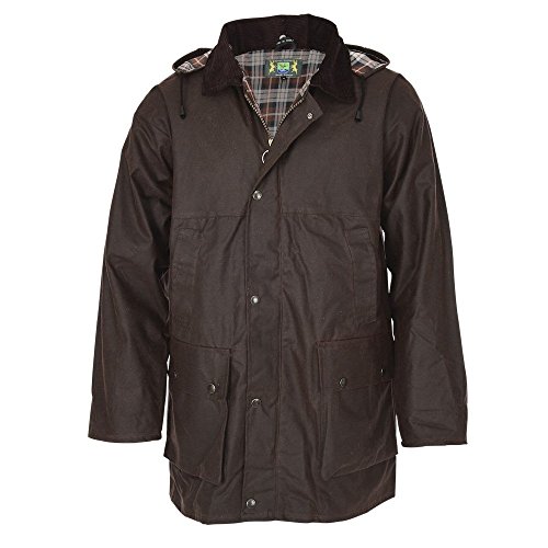 Gefütterte englische Wachsjacke Country – Robuste, warme wind- und wasserdichte Jacke inklusive Kapuze(Braun, XXL) von Romneys