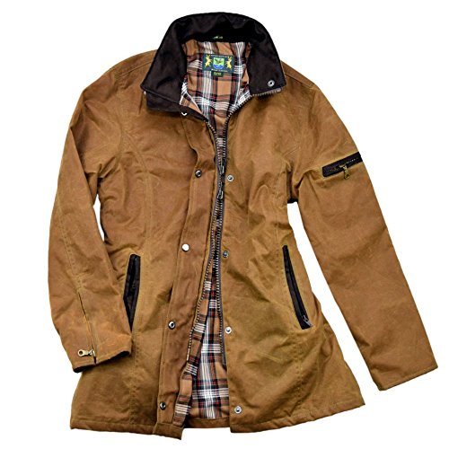 Romneys Damen-Wachsjacke New Ashdown - Robuste Wind- und wasserdichte, tailliert geschnittene Regenjacke inklusive Kapuze (beige, M) von Romneys