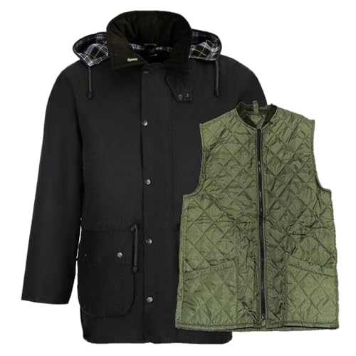 Romneys Warme Winter Wachsjacke Poacher 3-in-1 | Inklusive Steppweste | Wind-und Wasserdicht | Mit Kapuze und Rückentasche (M) von Romneys