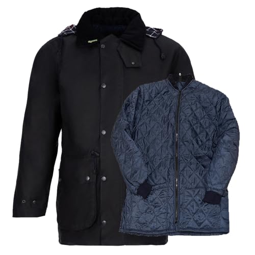 Romneys Warme Winter Wachsjacke Rider 3-in-1 | Inklusive Steppjacke | Wind- und Wasserdicht | Mit Kapuze und Rückenschlitzen (XXXL) von Romneys
