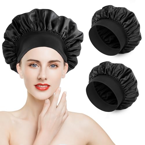 Romon Satin Haarhaube, 2 Stück Schlafhaube Seide Schlafmütze Bonnet Nacht Schlaf Mütze Verstellbare Schlafkappe Kopfbedeckung Weiche Kopfhaube mit Gummizug für Damen und Mädchen von Romon