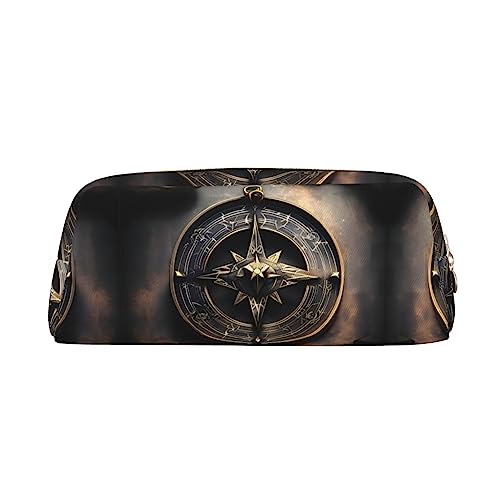 Magical Design Norse Runen Kompass Exquisite Leder Federmäppchen - Modische Kleine Tasche Multifunktionale Schreibwaren Tasche Metall Reißverschluss Dreidimensionale Federmäppchen, gold, von Romuka