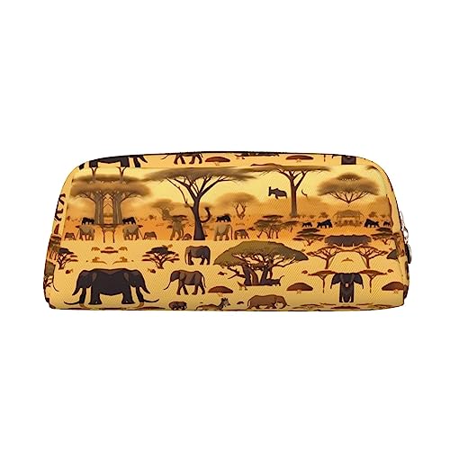 Romuka Afrikanische Graslandtiere Exquisite Leder Federmäppchen - Modische Kleine Tasche Multifunktionale Schreibwaren Tasche Metall Reißverschluss Dreidimensionale Federmäppchen, gold, Einheitsgröße, von Romuka