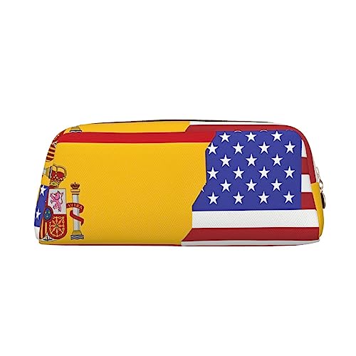 Romuka Amerikanische Spanien Flagge Exquisite Leder Federmäppchen - Modische Kleine Tasche Multifunktionale Schreibwaren Tasche Metall Reißverschluss Dreidimensionale Federmäppchen, gold, von Romuka