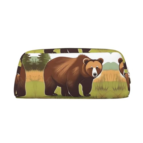 Romuka Brown Bear Walking Exquisite Leder Federmäppchen - Modische Kleine Tasche Multifunktionale Schreibwaren Tasche Metall Reißverschluss Dreidimensionale Federmäppchen, gold, Einheitsgröße, von Romuka