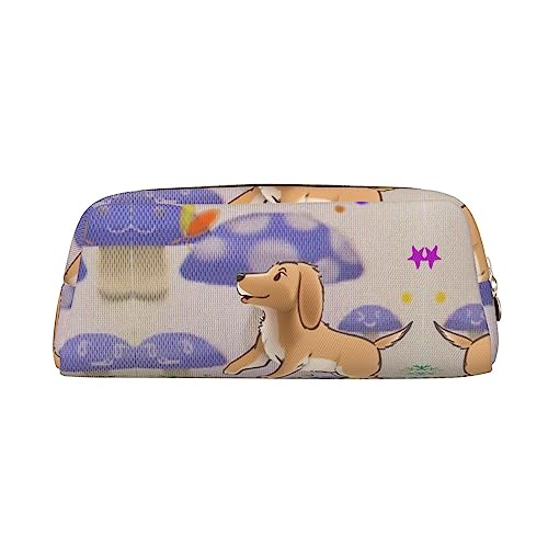 Romuka Cartoon Pilz mit Hund Exquisite Leder Federmäppchen - Modische Kleine Tasche Multifunktionale Schreibwaren Tasche Metall Reißverschluss Dreidimensionale Federmäppchen, gold, Einheitsgröße, von Romuka