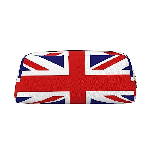 Romuka Federmäppchen aus Leder, Motiv: britische Flagge, modische kleine Tasche, multifunktionale Schreibwarentasche, Metallreißverschluss, dreidimensionales Federmäppchen, gold, Einheitsgröße, von Romuka