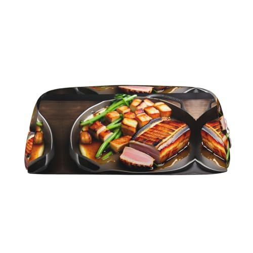 Romuka Köstliches gegrilltes Fleisch Exquisite Leder Federmäppchen - Modische Kleine Tasche Multifunktionale Schreibwaren Tasche Metall Reißverschluss Dreidimensionale Federmäppchen, gold, von Romuka