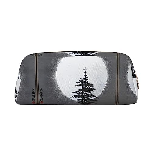 Romuka Moon Pine Tree Exquisite Leder Federmäppchen - Modische Kleine Tasche Multifunktionale Schreibwaren Tasche Metall Reißverschluss Dreidimensionale Federmäppchen, gold, Einheitsgröße, von Romuka