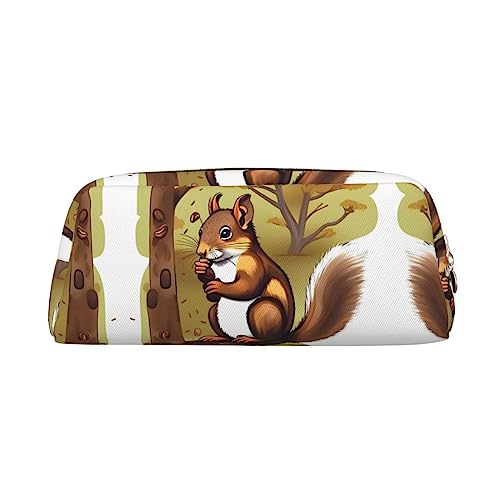 Romuka Nussfressendes Eichhörnchen Exquisite Leder Federmäppchen - Modische Kleine Tasche Multifunktionale Schreibwaren Tasche Metall Reißverschluss Dreidimensionale Federmäppchen, gold, von Romuka