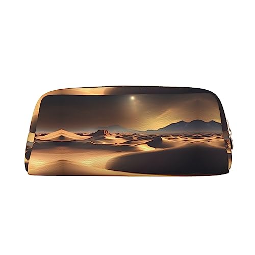 Romuka Sahara Desert Exquisite Leder Federmäppchen - Modische Kleine Tasche Multifunktionale Schreibwaren Tasche Metall Reißverschluss Dreidimensionale Federmäppchen, gold, Einheitsgröße, von Romuka