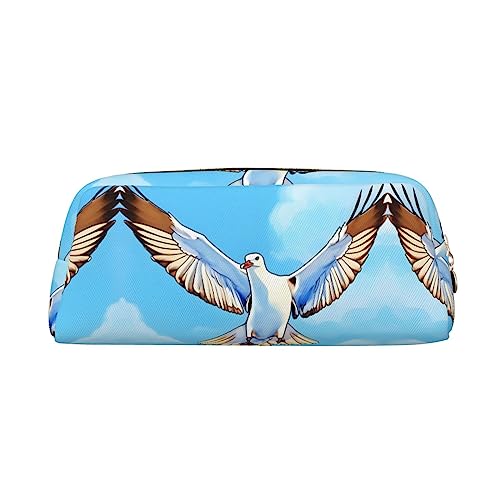 Romuka Seagulls in Flight Exquisite Leder Federmäppchen - Modische Kleine Tasche Multifunktionale Schreibwaren Tasche Metall Reißverschluss Dreidimensionale Federmäppchen, gold, Einheitsgröße, von Romuka