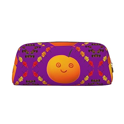 Romuka Smiley Orange Exquisite Leder Federmäppchen - Modische Kleine Tasche Multifunktionale Schreibwaren Tasche Metall Reißverschluss Dreidimensionale Federmäppchen, gold, Einheitsgröße, von Romuka