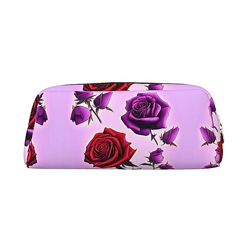 Rote und violette Rosen Exquisite Leder Federmäppchen - Modische Kleine Tasche Multifunktionale Schreibwaren Tasche Metall Reißverschluss Dreidimensionale Federmäppchen, gold, Einheitsgröße, von Romuka